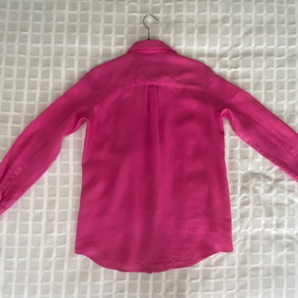 100% Linen Oversized Button Down Shirt Fuchsia - Picture 10 of 11